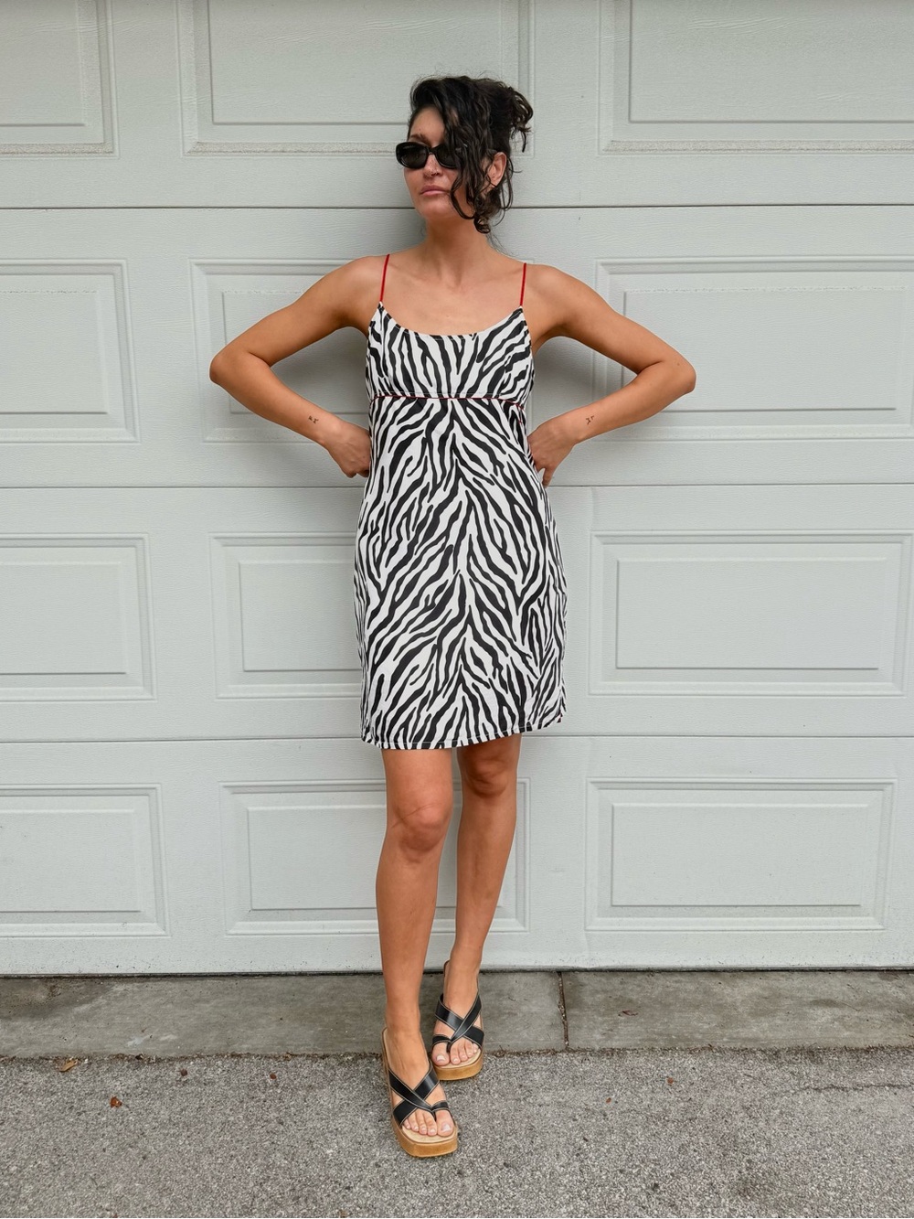 Tommy Hilfiger Zebra Print Slip Dress with Red Double Spaghetti Straps